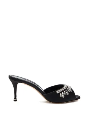 Manolo Blahnik Hangisi 70mm Appliqué Mules | Black | FARFETCH