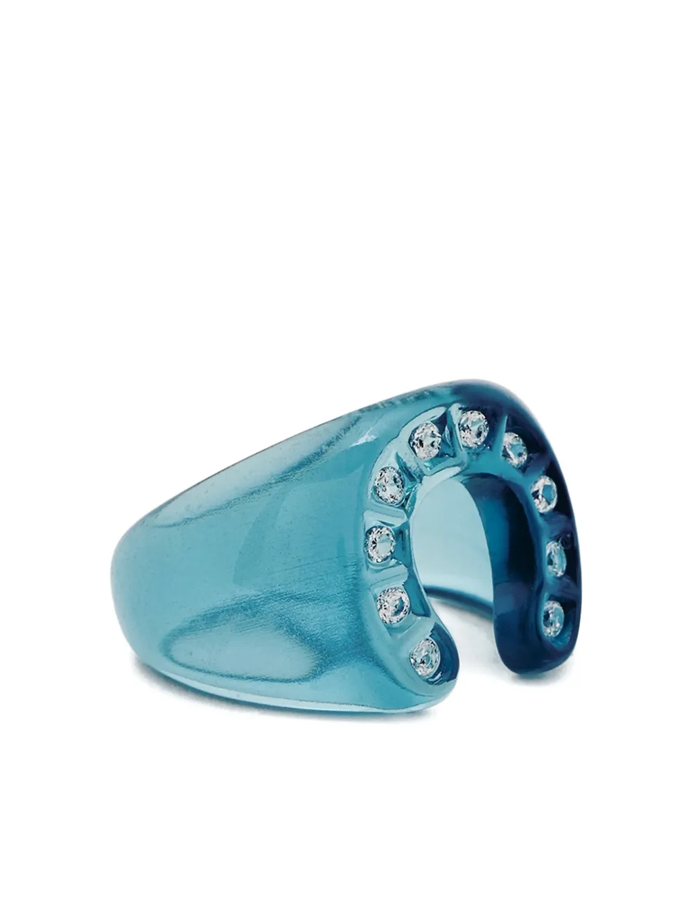 Crystal Haze Lucky 马蹄铁造型晶饰戒指 In Blue