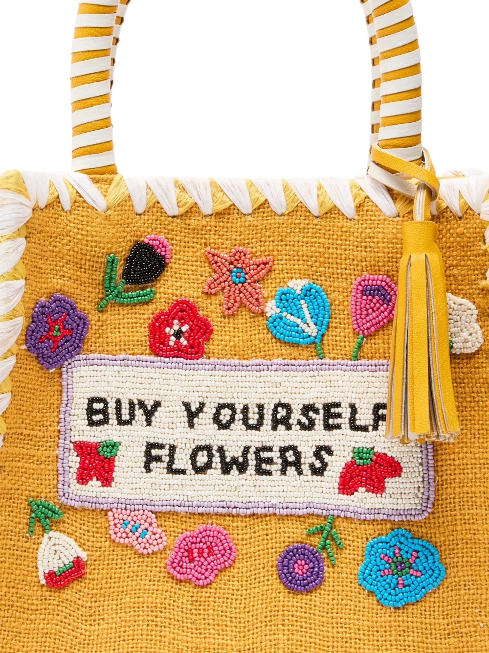 DE SIENA SHOES Shopper verfraaid met bloemen en kwastje - Geel