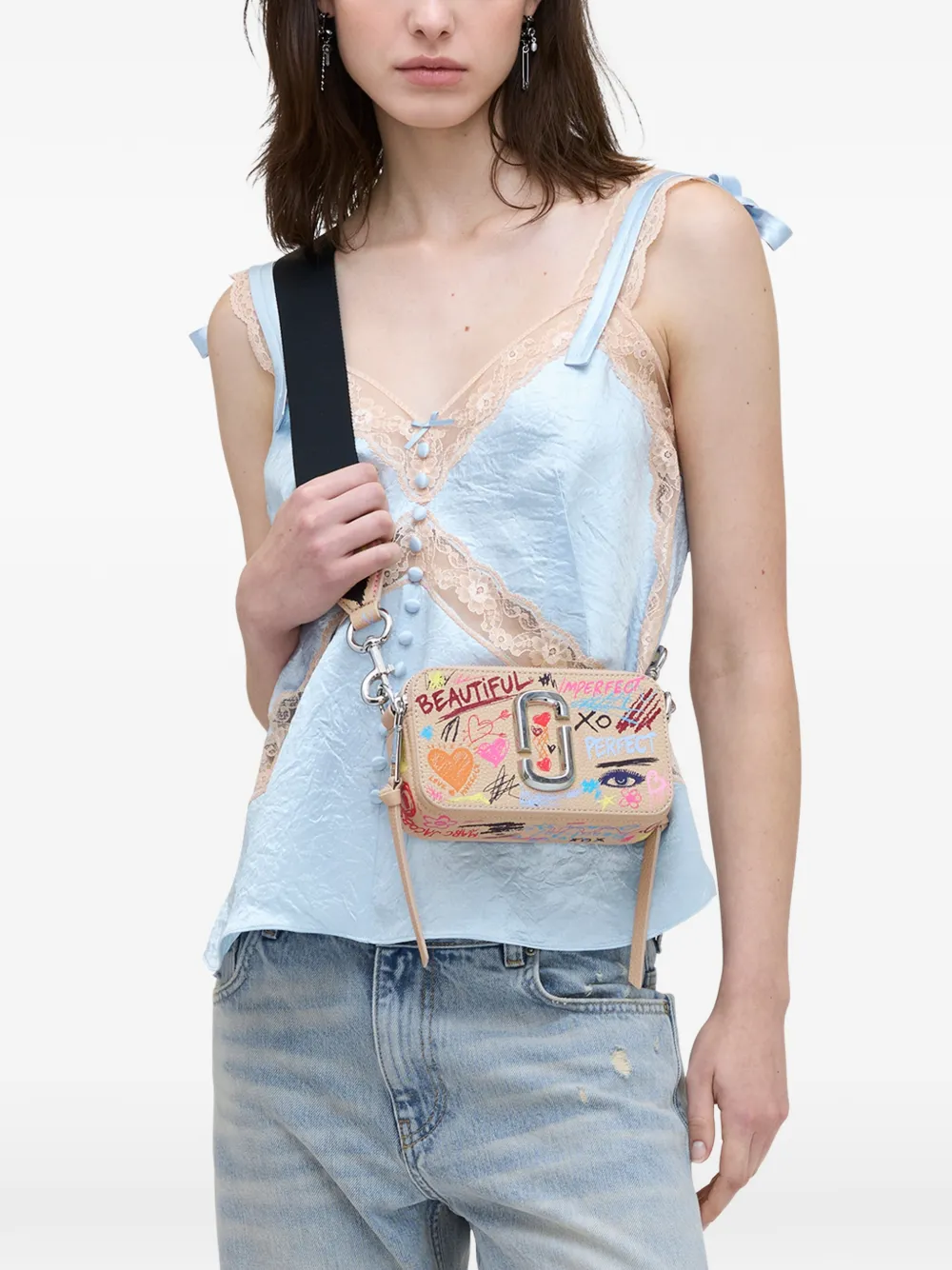 Marc Jacobs The Punk Scribble Snapshot leren crossbodytas Beige