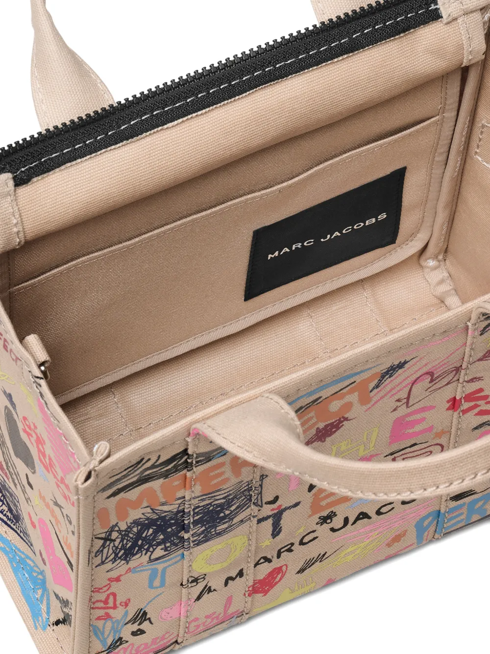 Marc Jacobs The Punk Scribble kleine canvas shopper Beige