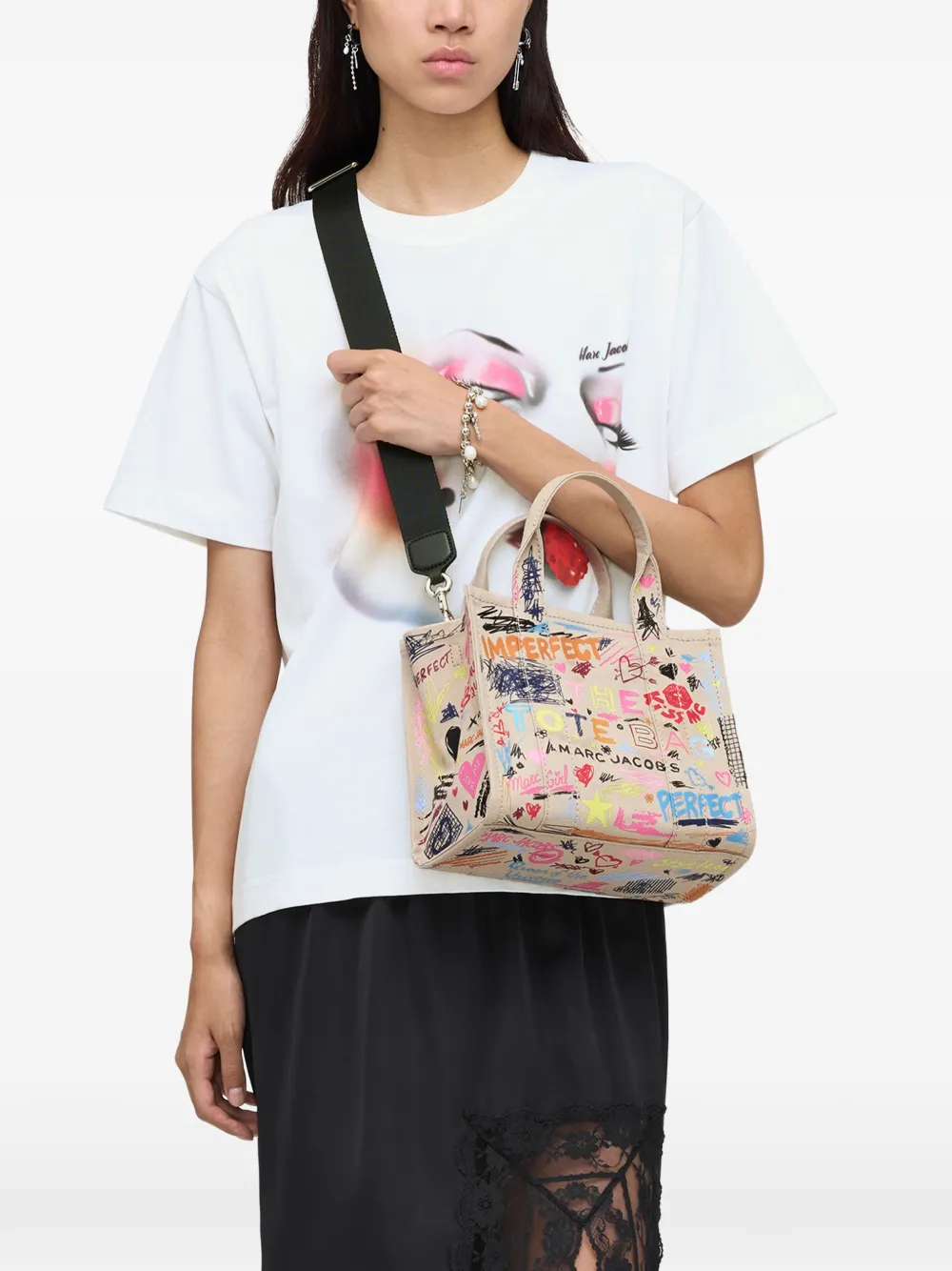  Marc Jacobs The Small Punk Scribble Canvas Tote Bag - Neutrals 