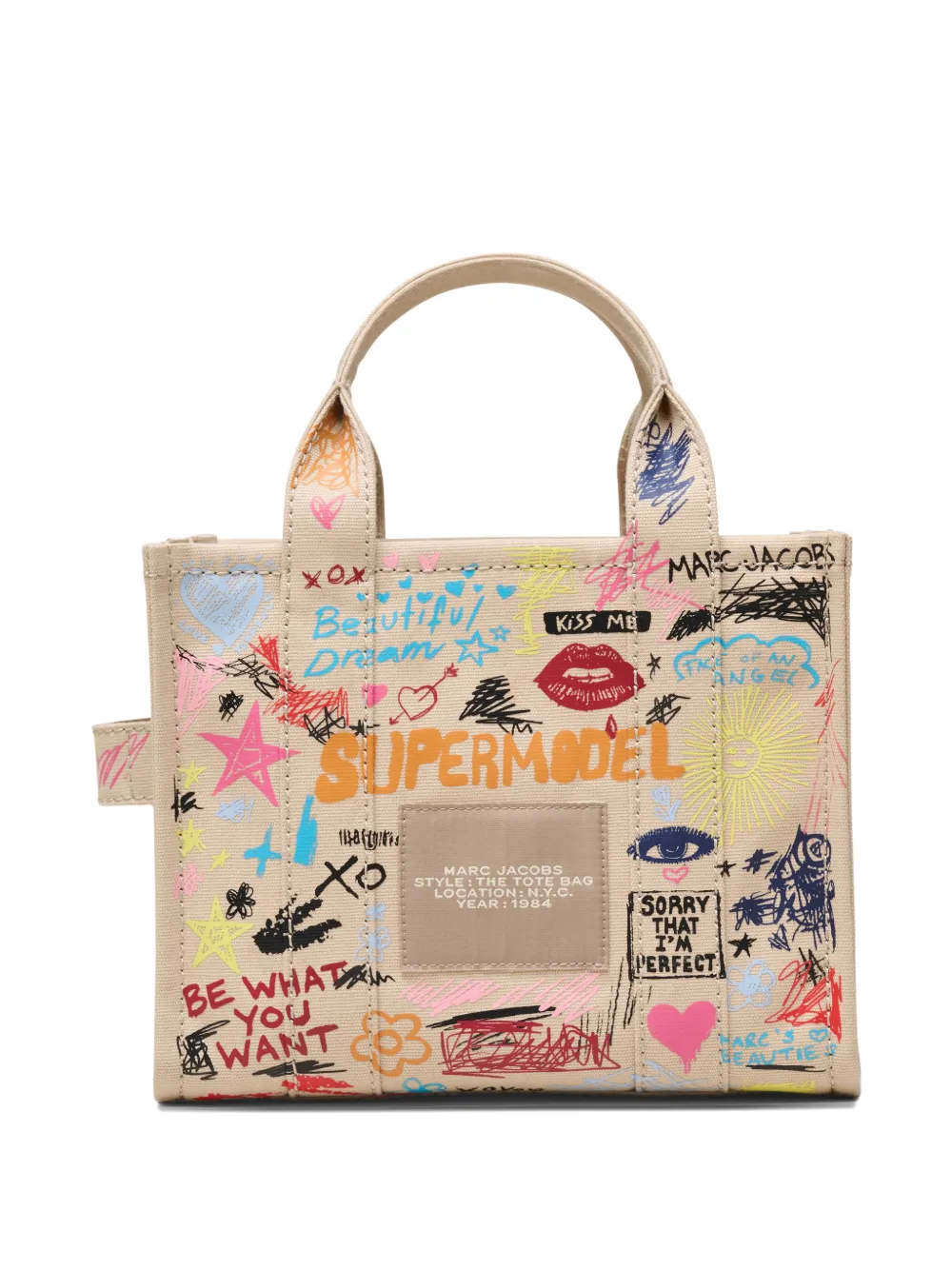  Marc Jacobs The Small Punk Scribble Canvas Tote Bag - Neutrals 