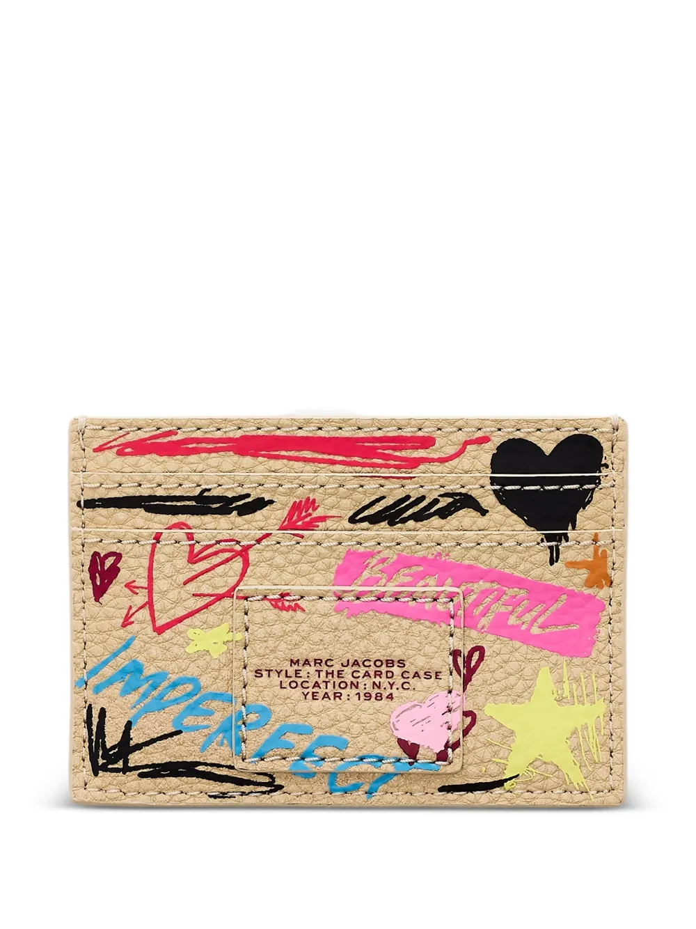 Marc Jacobs Scribble leren pasjeshouder Beige