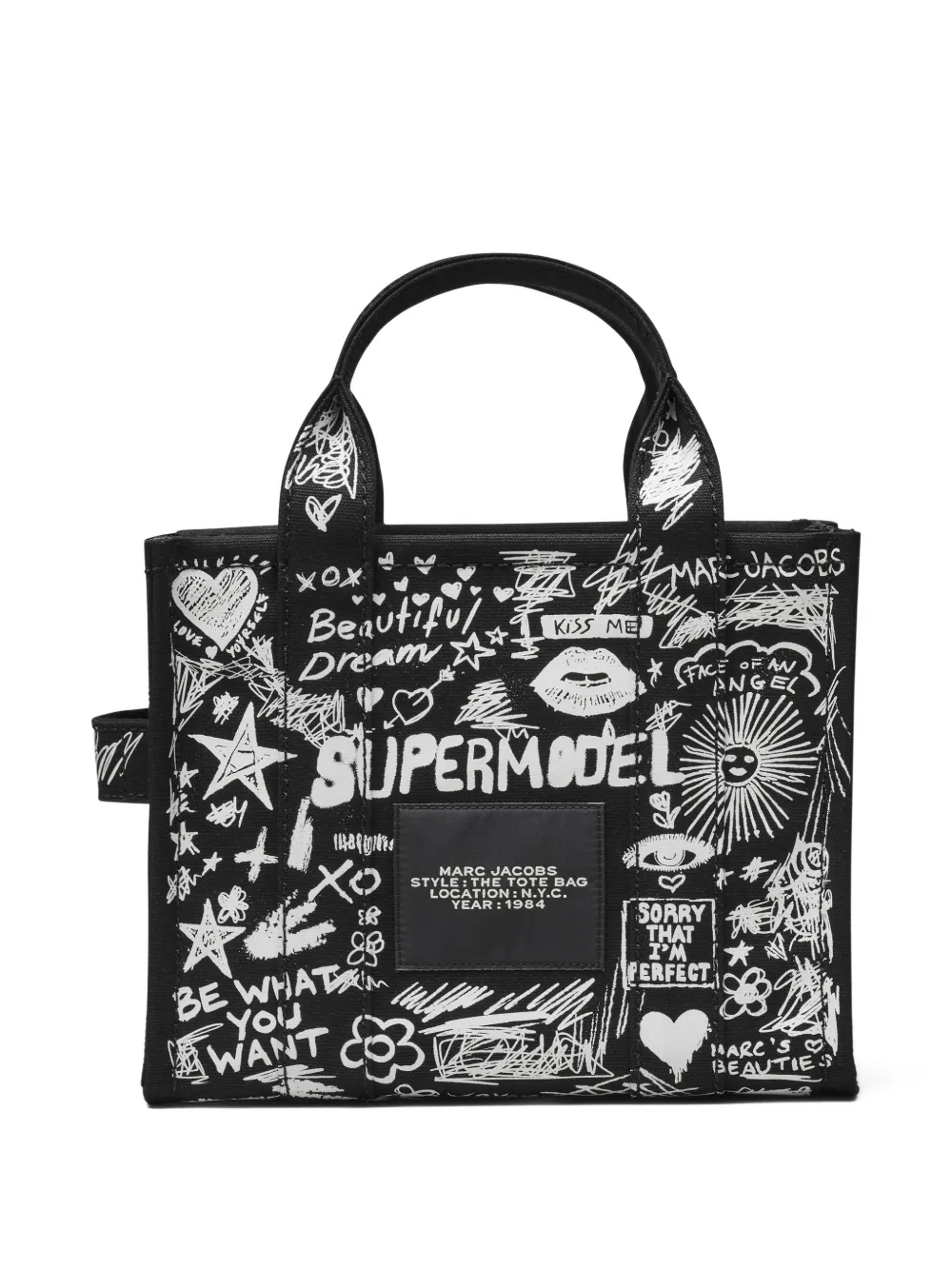 Marc Jacobs The Small Punk Scribble canvas shopper Zwart