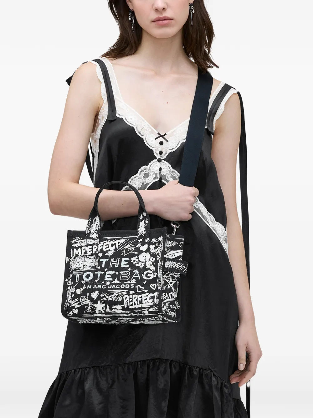 Marc Jacobs The Small Punk Scribble canvas shopper Zwart