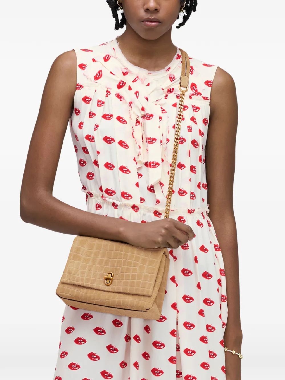 Marc Jacobs The Slim krokodillen suède schoudertas met dubbele ketting Bruin