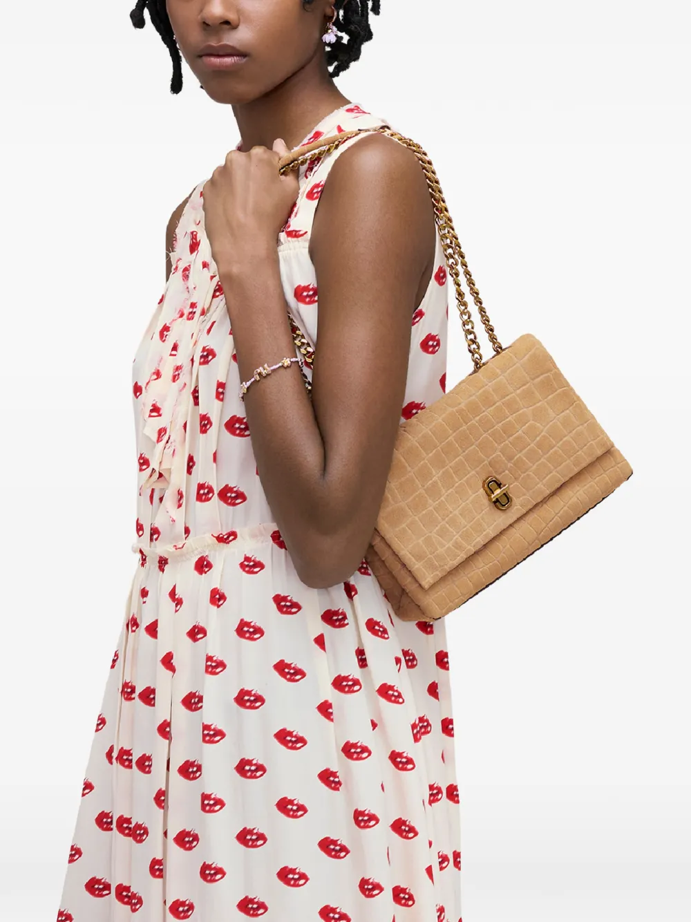Marc Jacobs The Slim krokodillen suède schoudertas met dubbele ketting Bruin