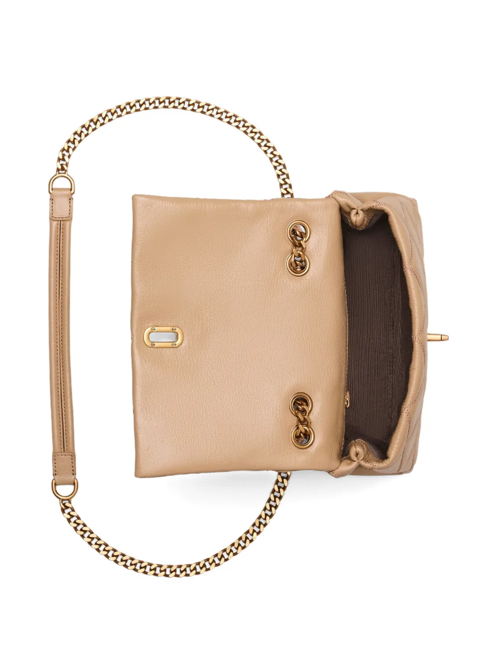 Marc Jacobs The Slim gewatteerde leren schoudertas met dubbele ketting Beige