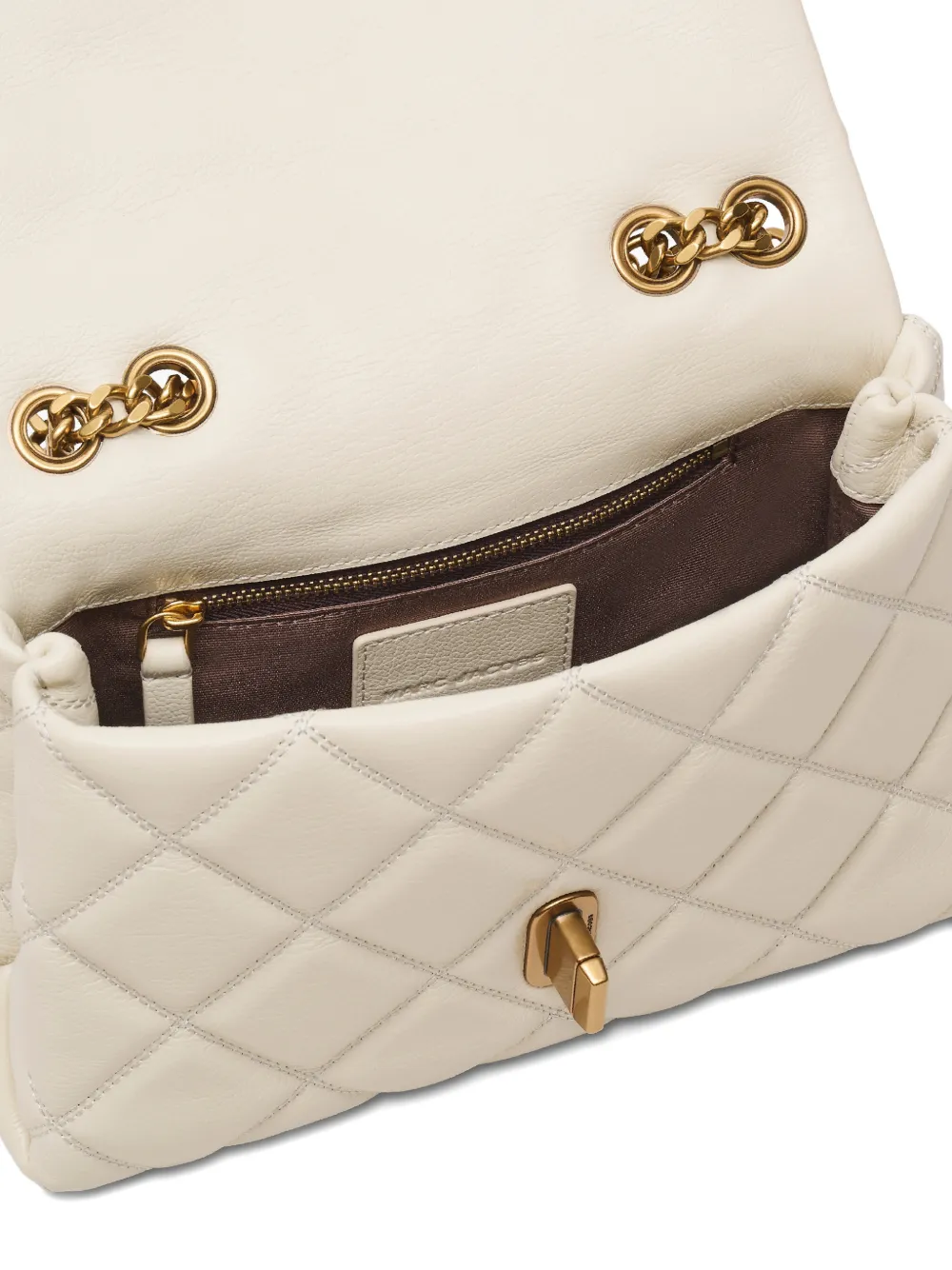 Marc Jacobs The Slim gewatteerde leren schoudertas met dubbele ketting Beige