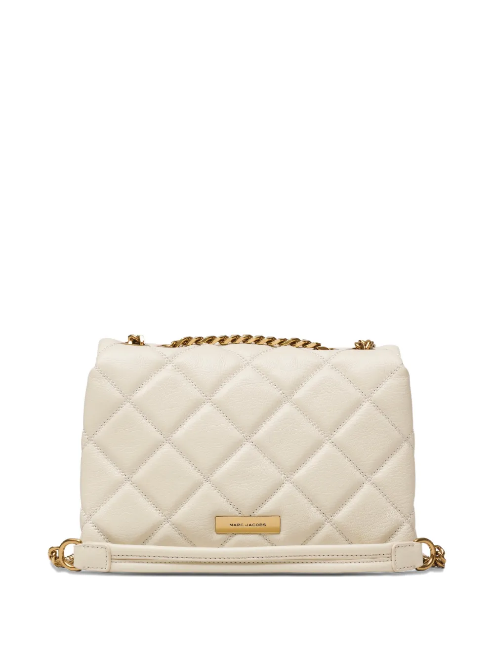 Marc Jacobs The Slim gewatteerde leren schoudertas met dubbele ketting Beige