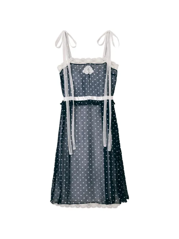 marc jacobs blue dress Marc Jacobs Ribbon Strap Chiffon Dress in Navy Multi, Size Small