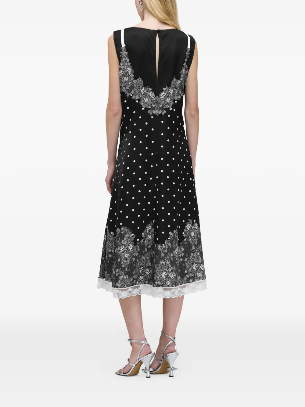 Marc Jacobs Midi-jurk met stippen en kant Zwart