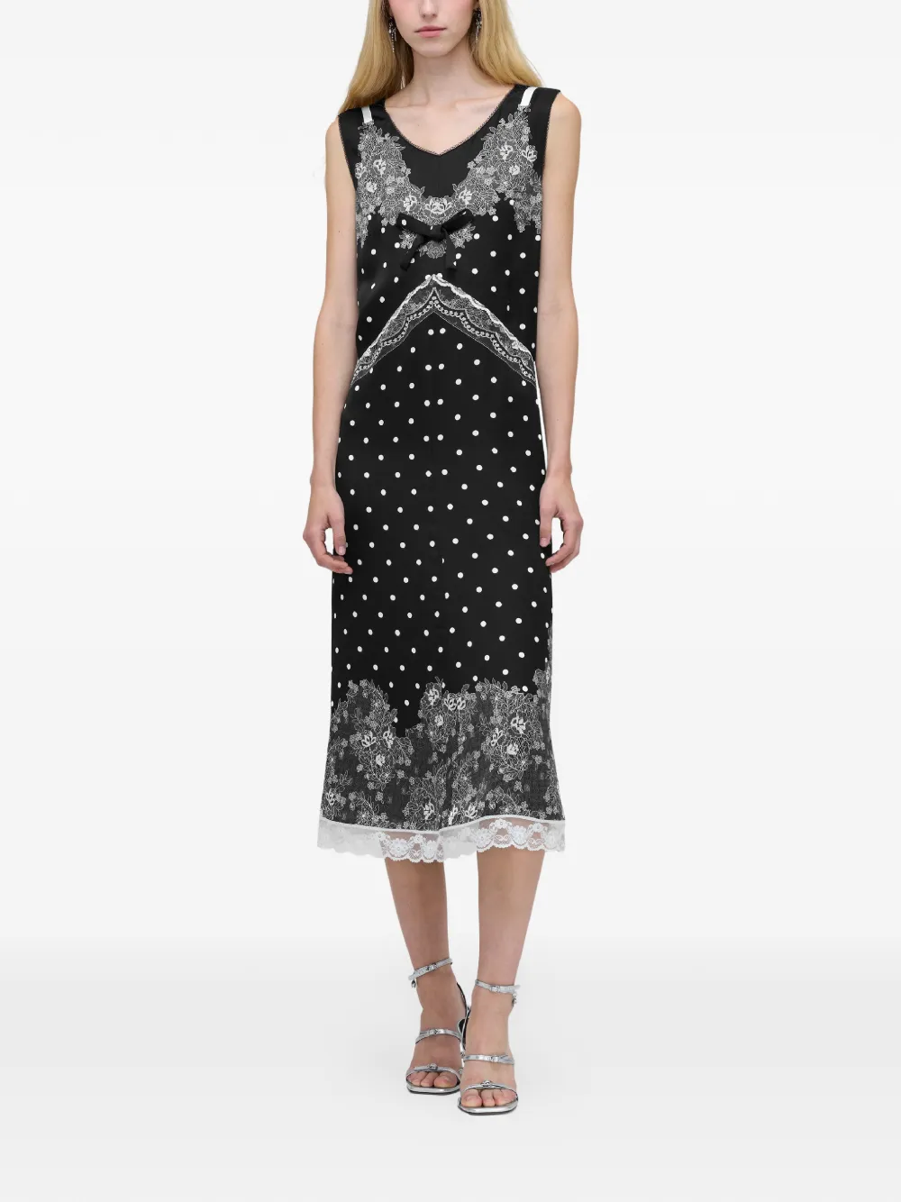 Marc Jacobs Midi-jurk met stippen en kant Zwart