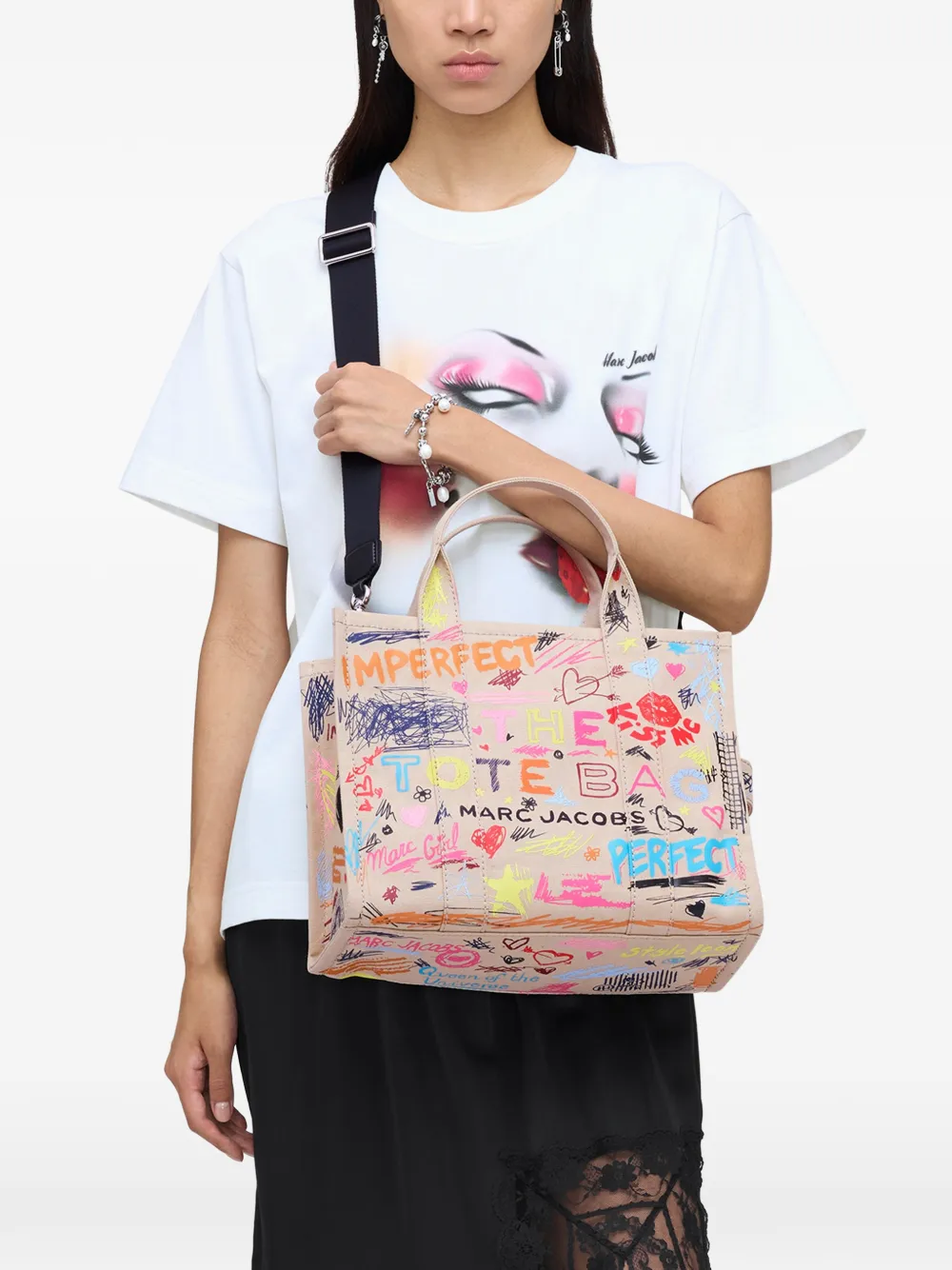 Marc Jacobs The Medium Punk Scribble canvas shopper Beige