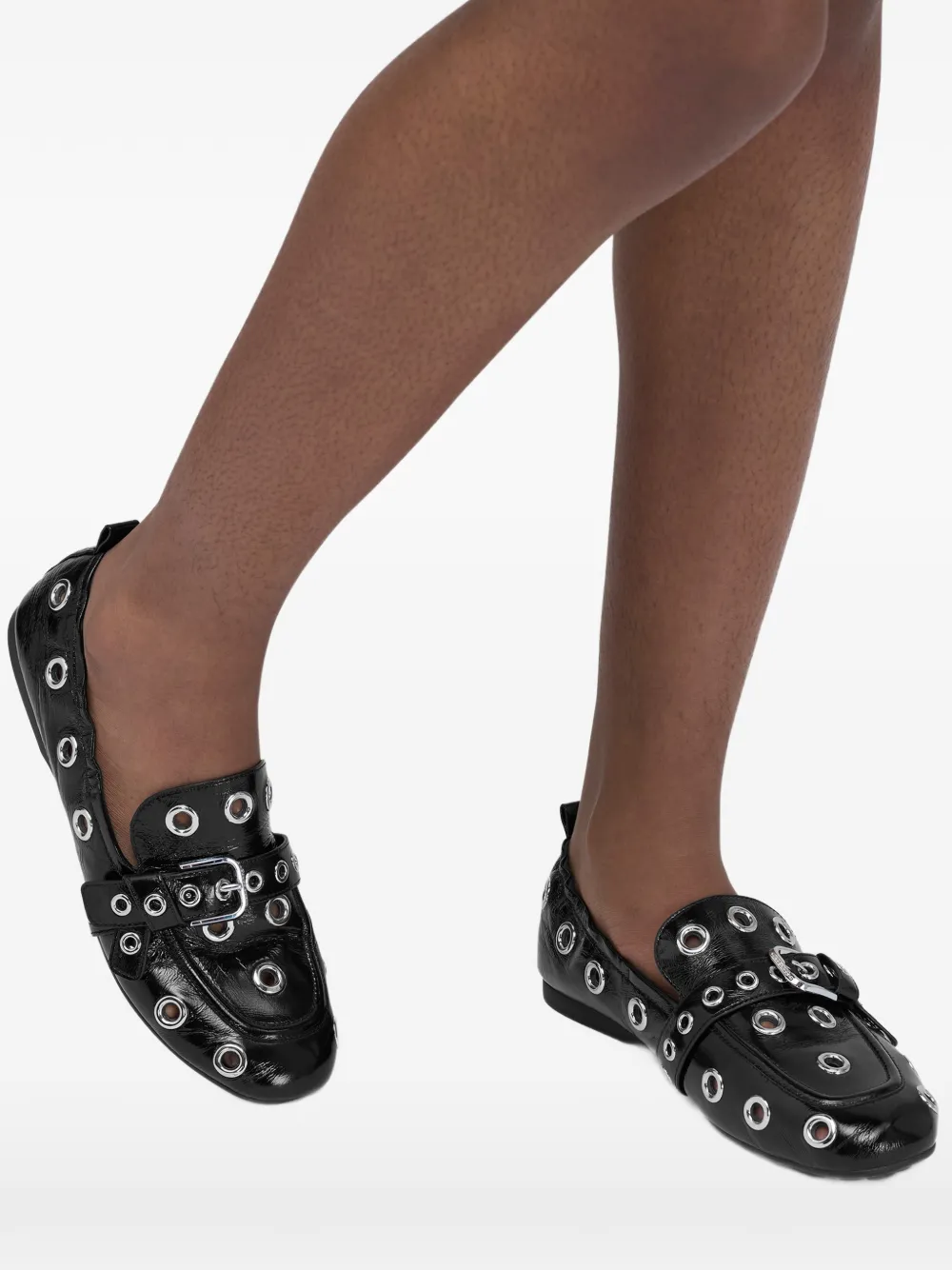 grommet-detail buckle leather loafers