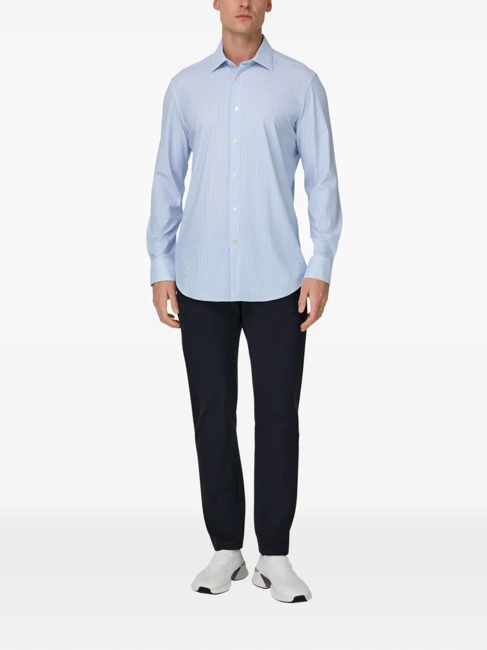 Boggi Milano Gestreept overhemd met Tokyo kraag - Blauw