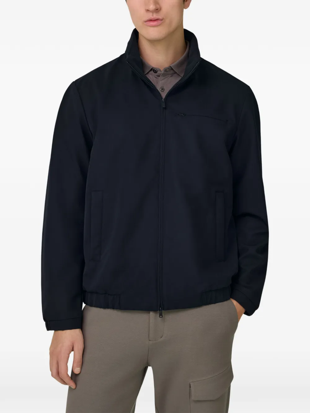  Boggi Milano Zip Technical Fabric Bomber Jacket - Blue 
