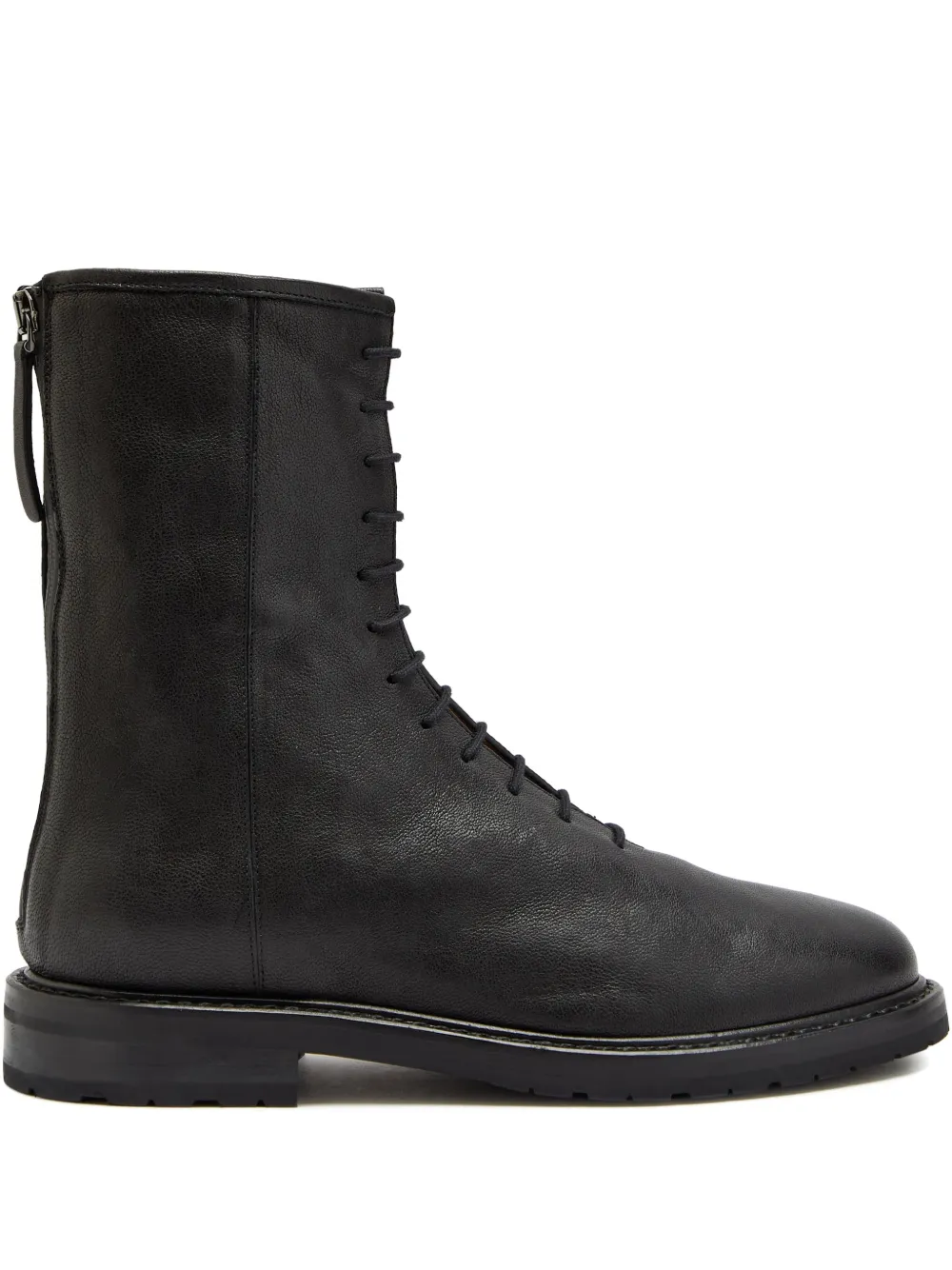 LEGRES Leren enkellaarzen met veters Zwart