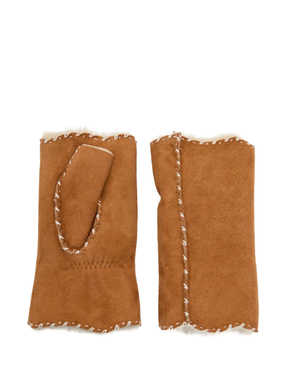 Agnelle Alix Open-finger Shearling Gloves In Brown