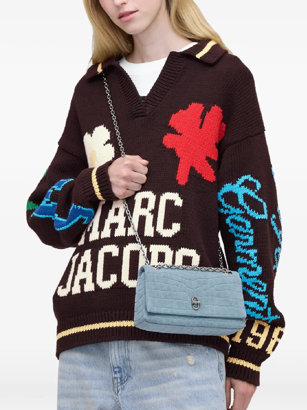 Marc Jacobs The Slim krokodillen suède schoudertas met dubbele ketting Blauw