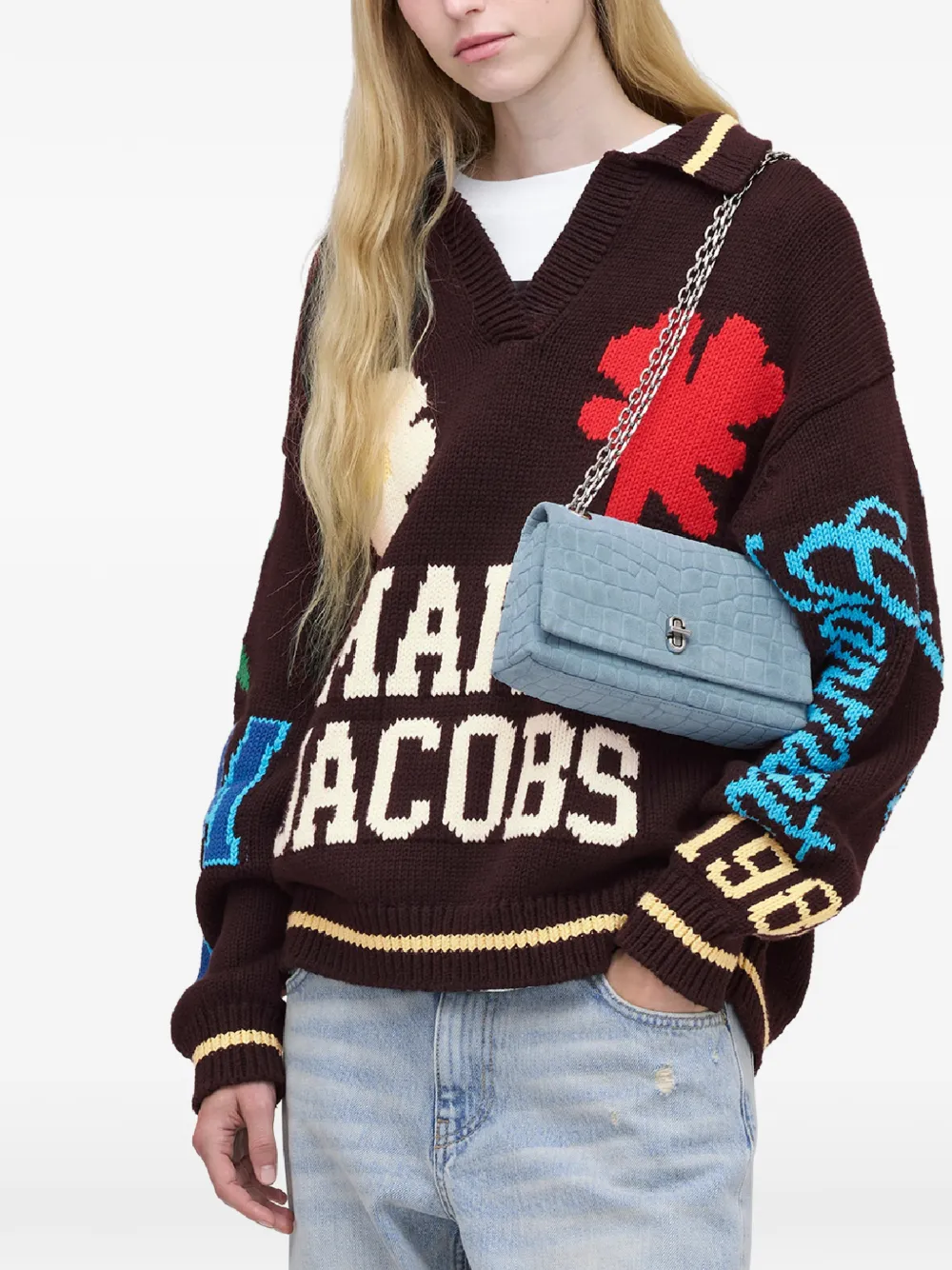 Marc Jacobs The Slim krokodillen suède schoudertas met dubbele ketting Blauw