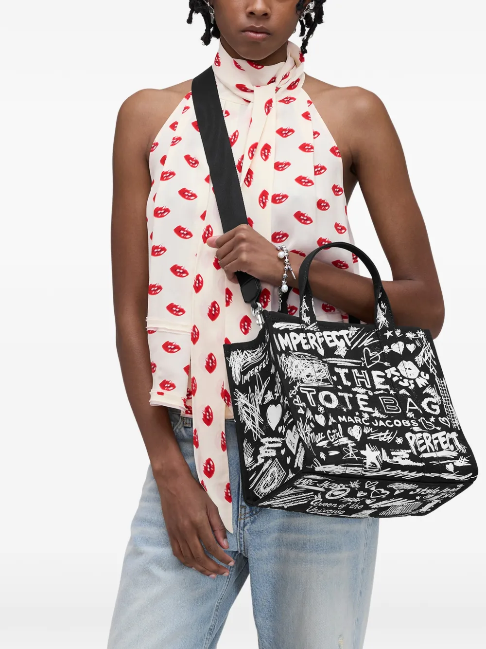 Marc Jacobs Punk Scribble medium shopper met graffiti-print Zwart