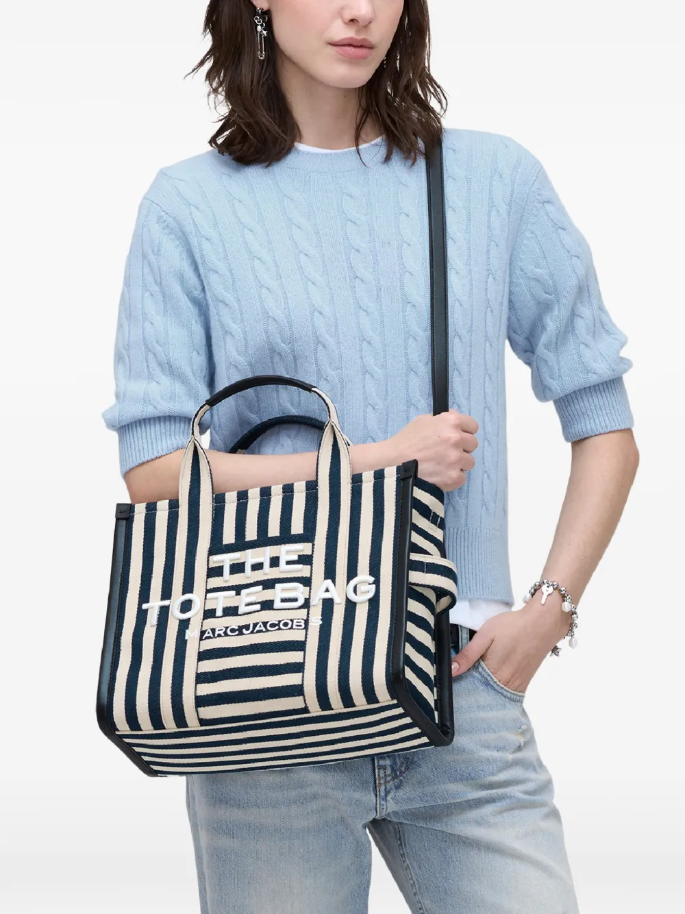 Marc Jacobs Medium The Stripe Canvas Tote shopper Blauw