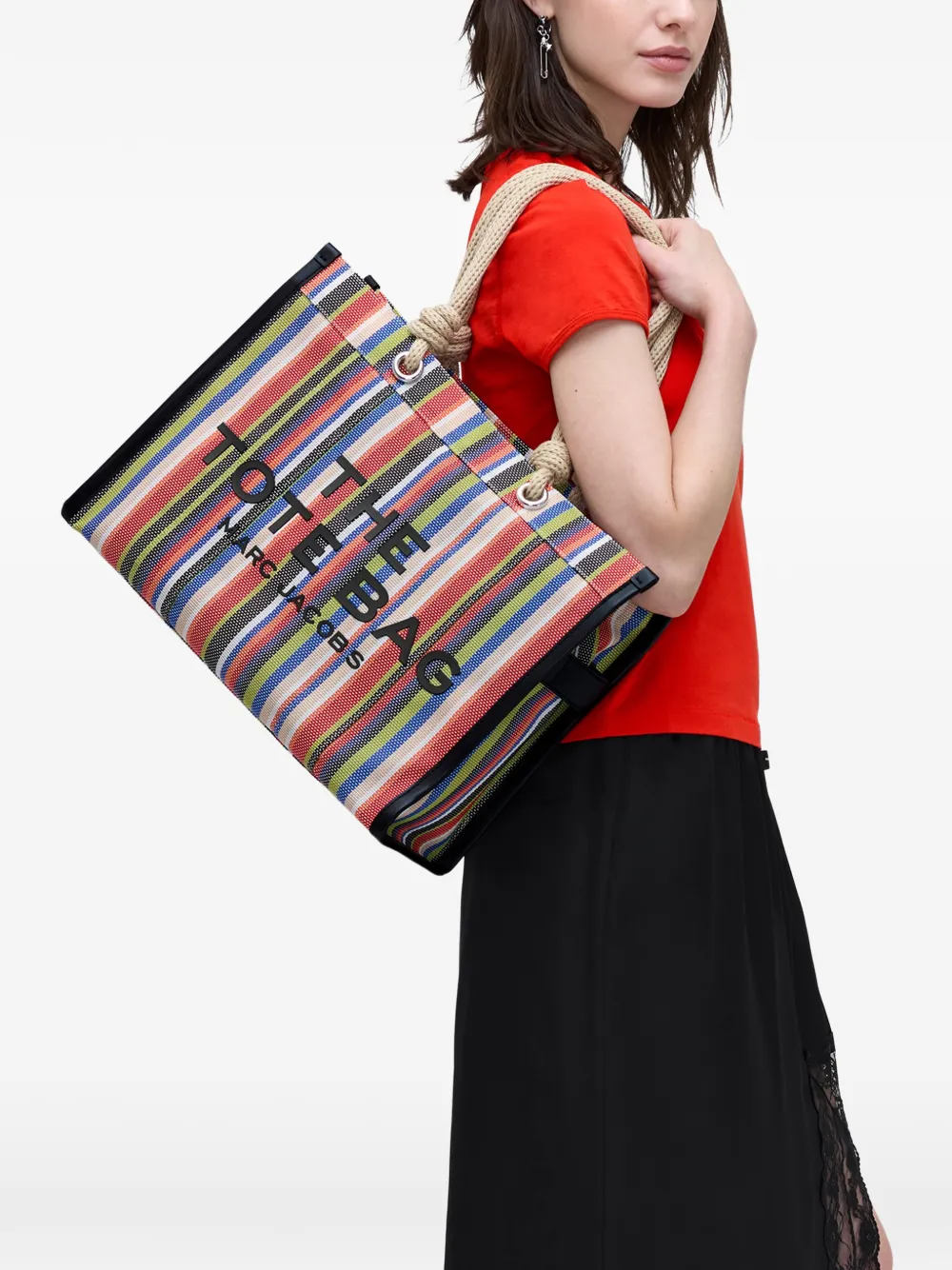  Marc Jacobs The Large Stripe Mesh Rope Tote Bag - Red 
