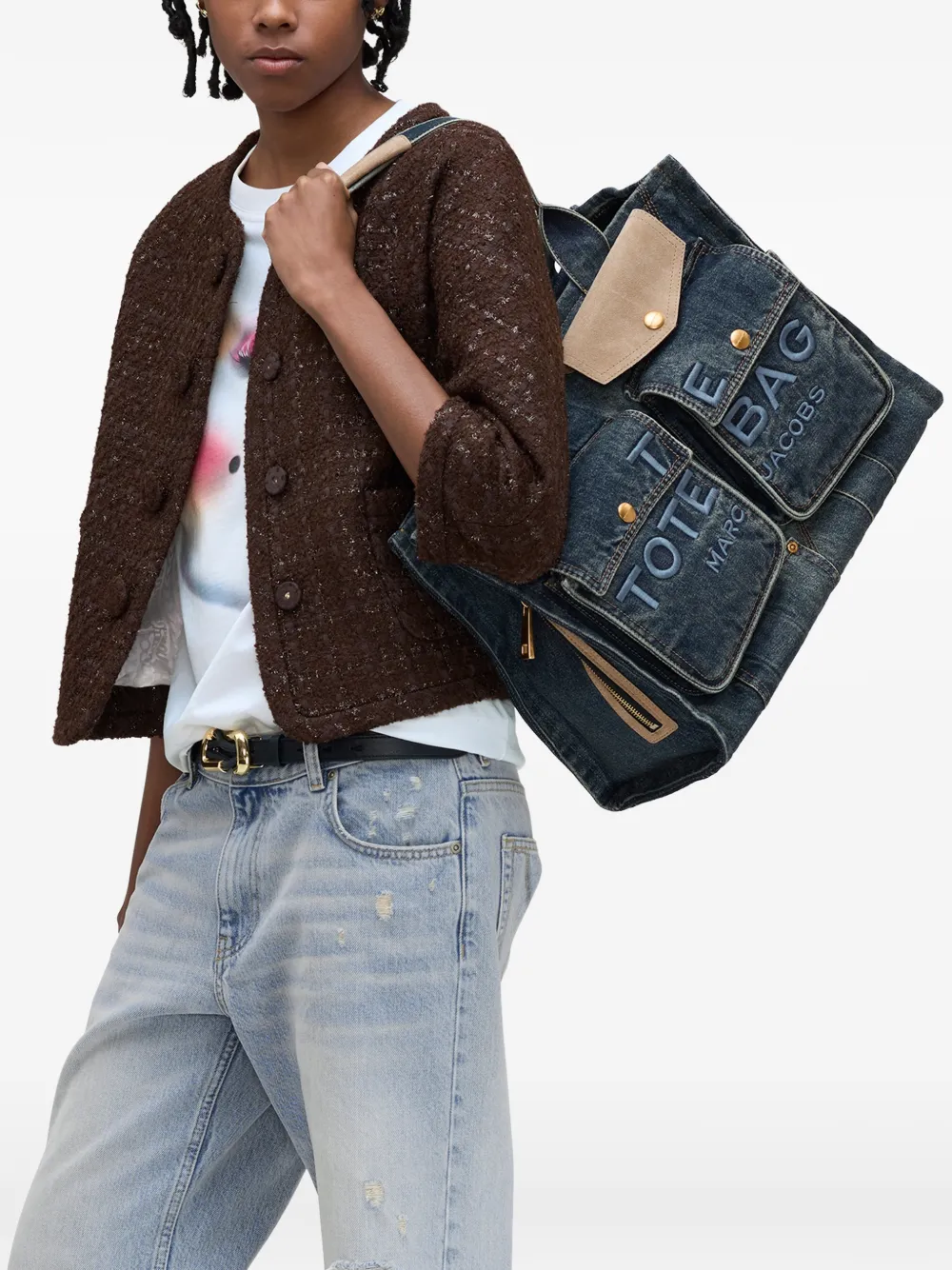  Marc Jacobs Large The Denim Suede-pocket Tote Bag - Blue 