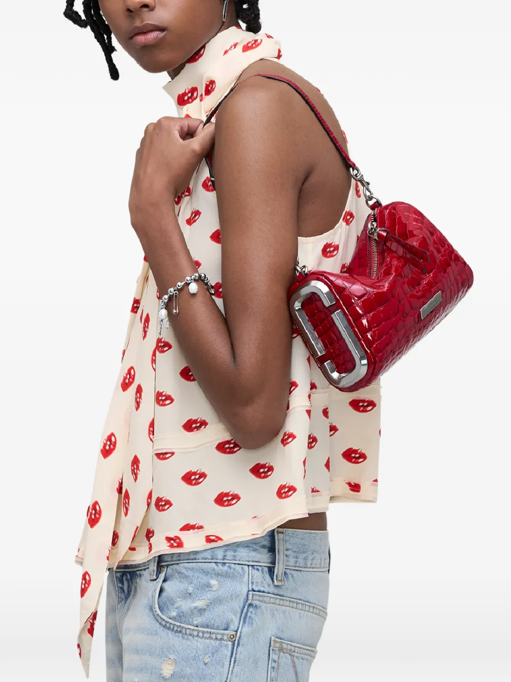  Marc Jacobs The Glossy Croc Snapshot Shoulder Bag - Red 
