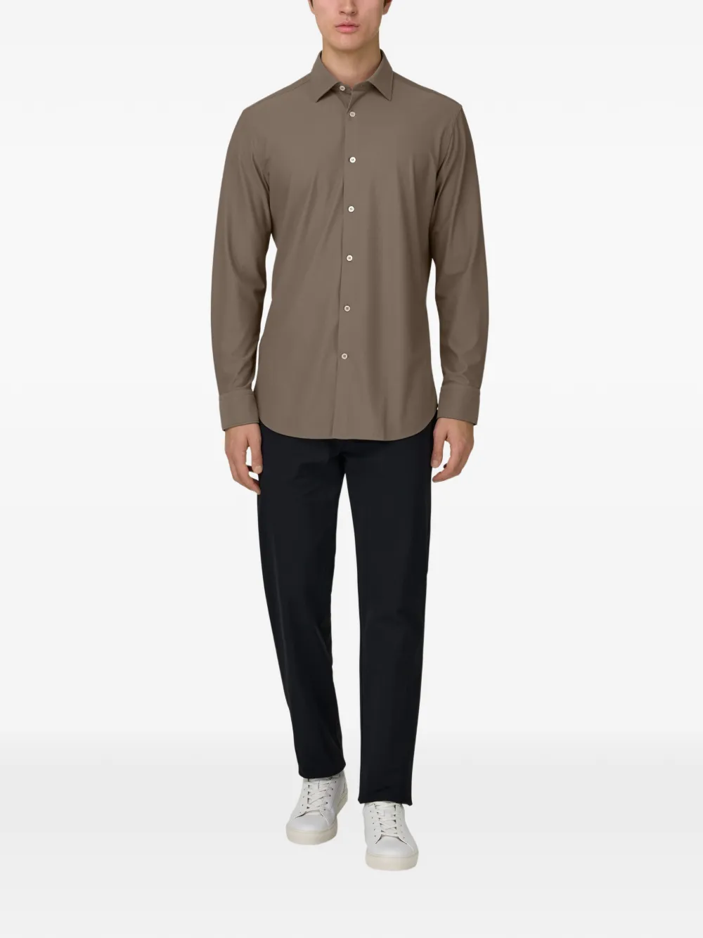 Boggi Milano Stretch overhemd met Tokyo kraag - Bruin