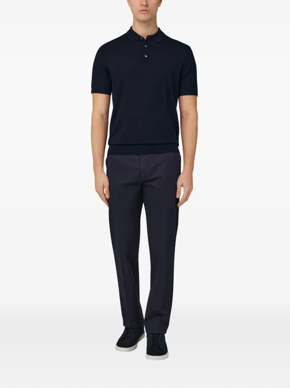 Boggi Milano Gebreide polotrui met parelmoer - Blauw