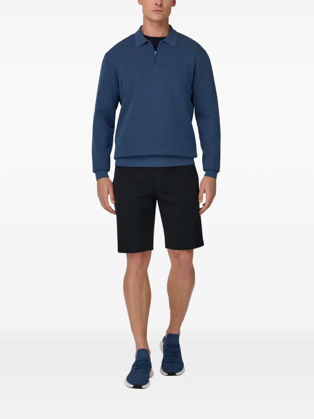 Boggi Milano Gebreid poloshirt met rits - Blauw