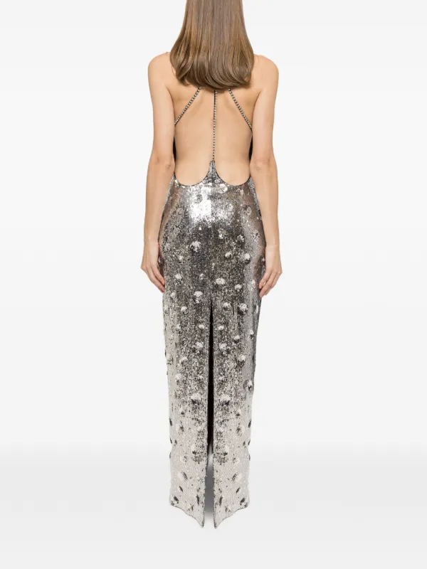 Nissa Sequined Open-back Maxi Dress - Silver