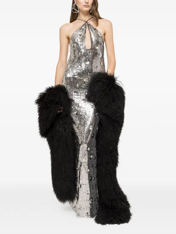 Nissa Sequined Open-Back Maxi Dress - Silver