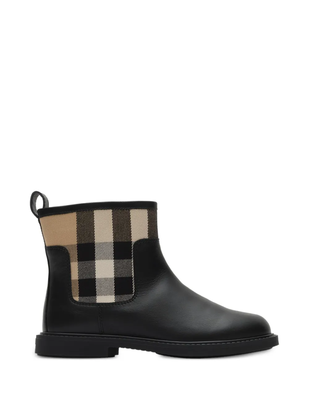 Burberry Kids check-panel leather boots - Black