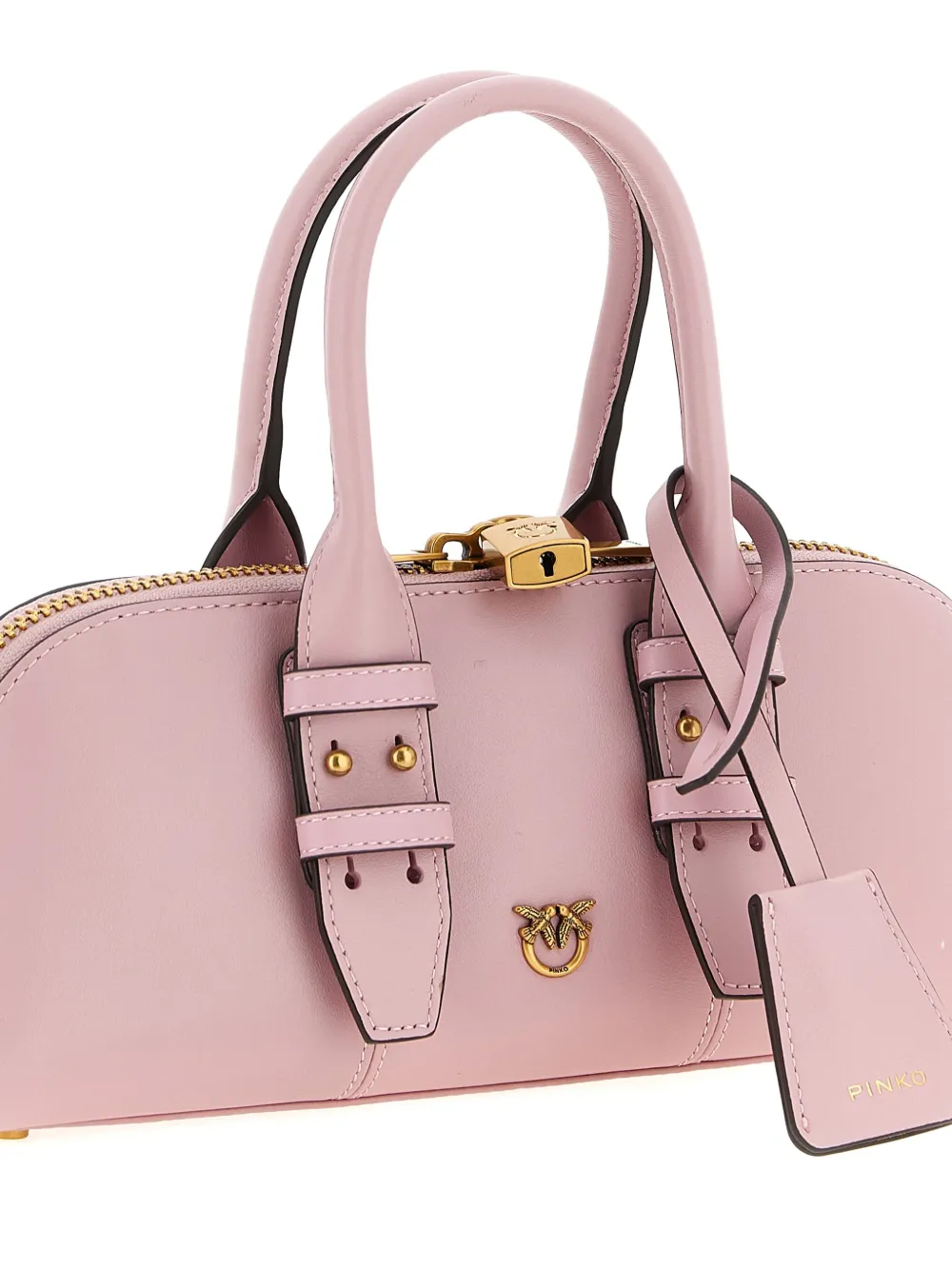 Pinko Love Birds Bowling Leather Handbag In Pink