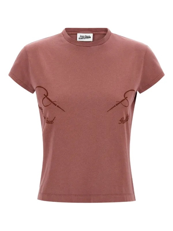 Jean Paul Gaultier The Needles Embroidered Faded T-shirt in Brown