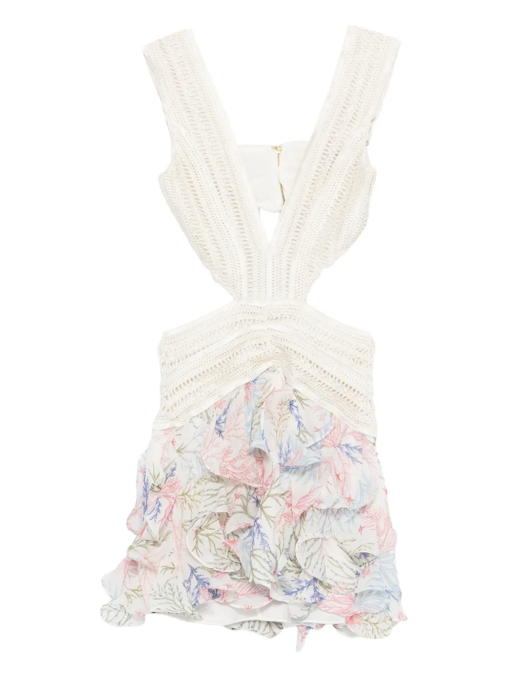 PatBO cut-out floral ruffled dress - Bianco
