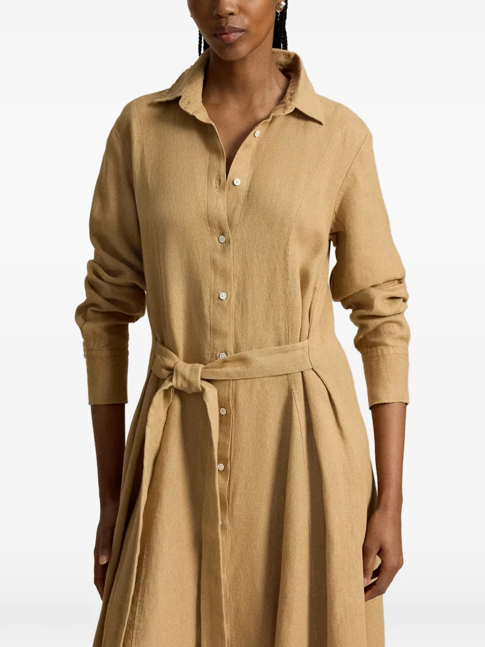 Polo Ralph Lauren Florence midi-blousejurk met ceintuur Bruin
