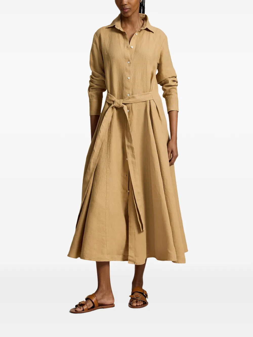 Polo Ralph Lauren Florence midi-blousejurk met ceintuur Bruin