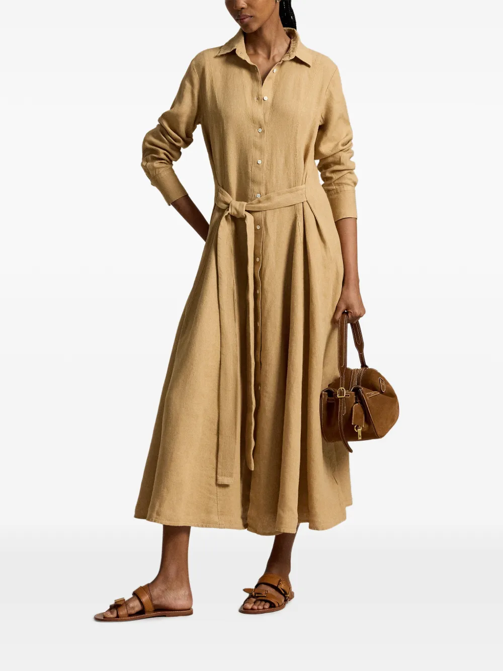 Polo Ralph Lauren Florence midi-blousejurk met ceintuur Bruin