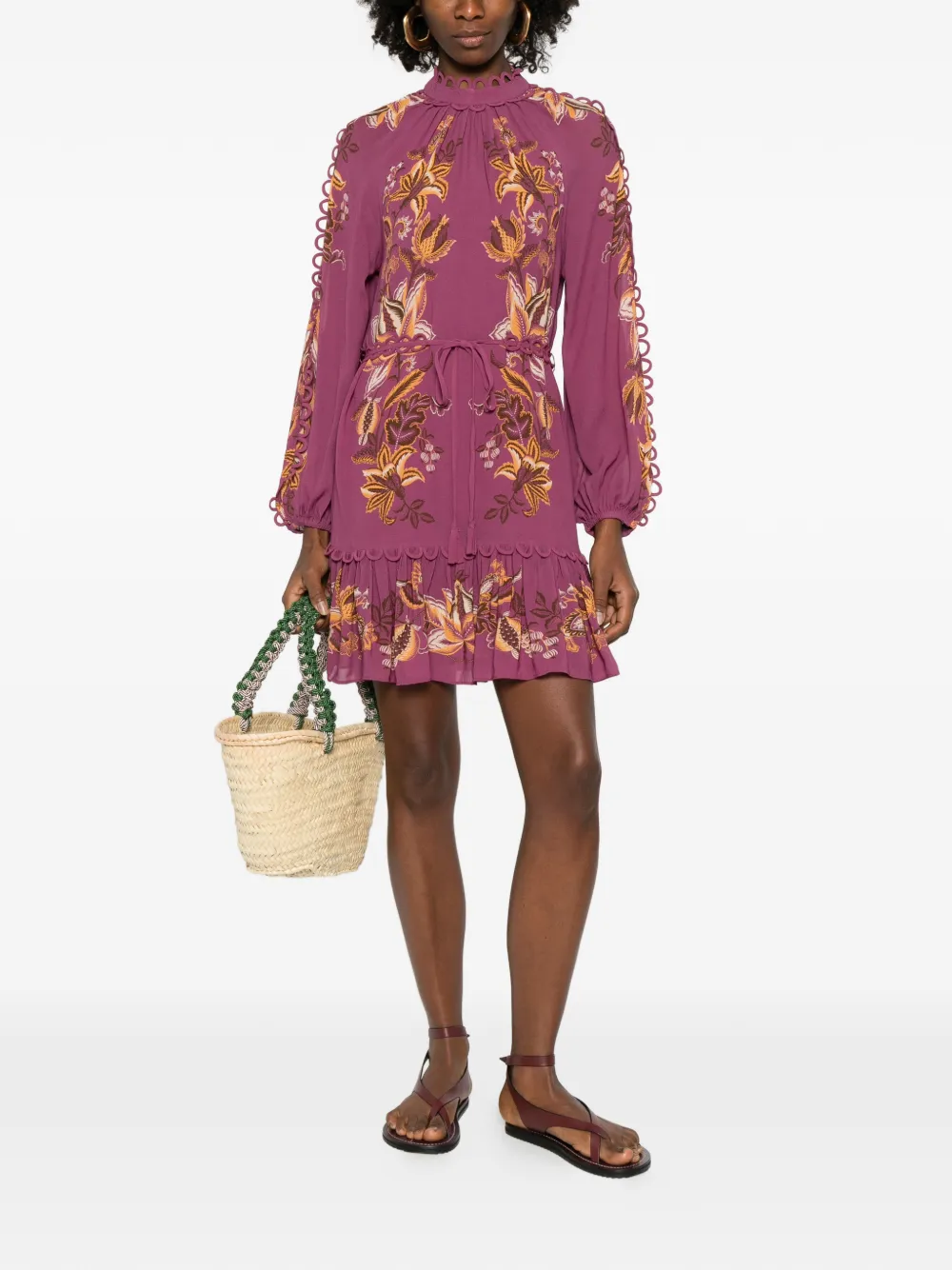 FARM Rio ruffled floral mini dress - Roze