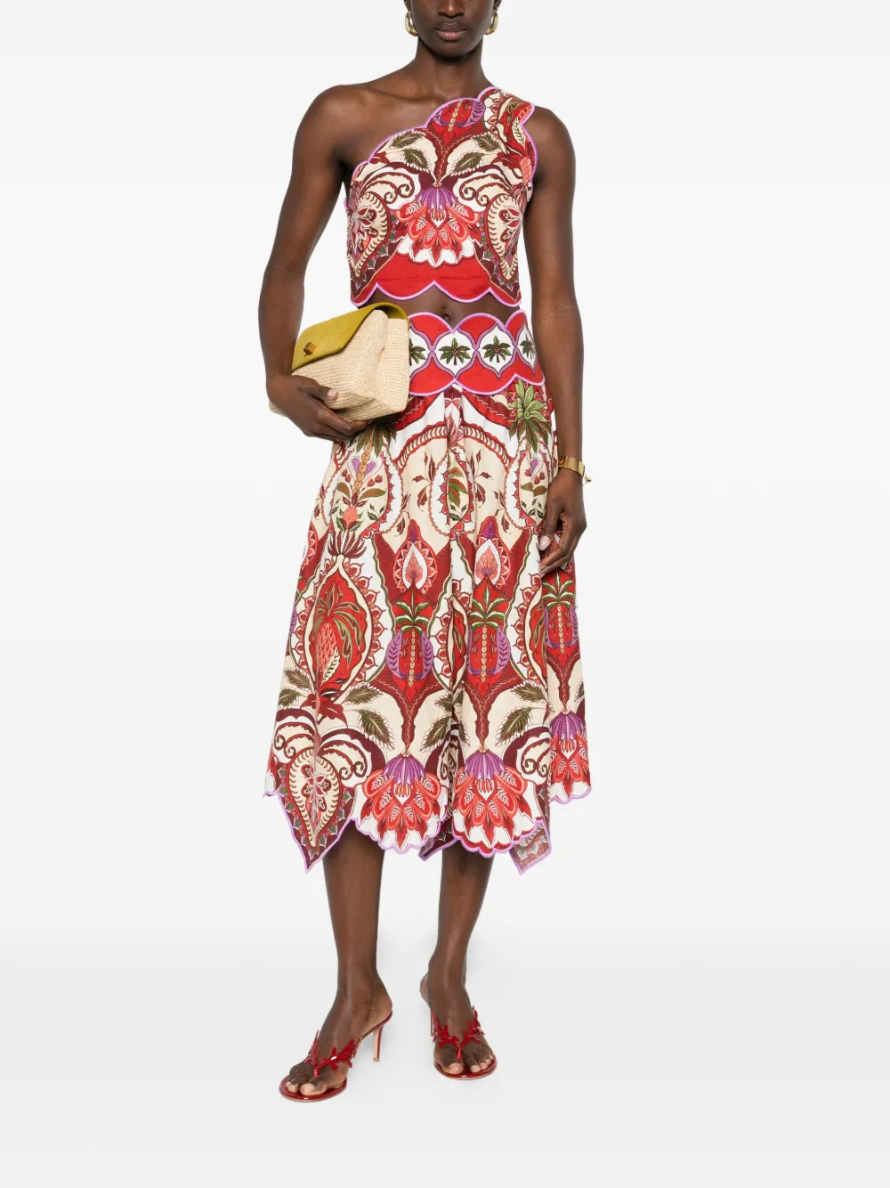 FARM Rio scalloped floral-print top - Rood