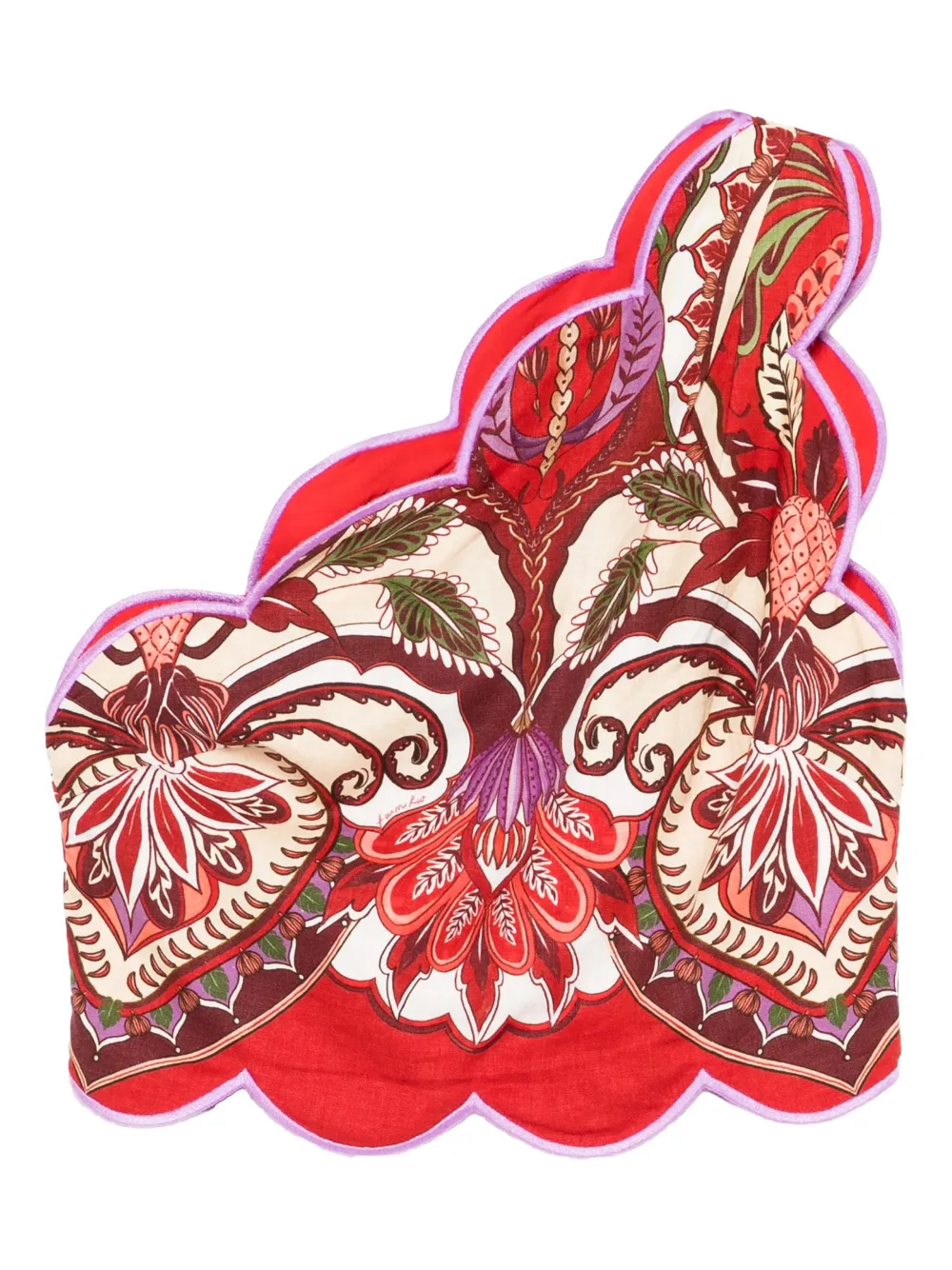 FARM Rio scalloped floral-print top - Rosso