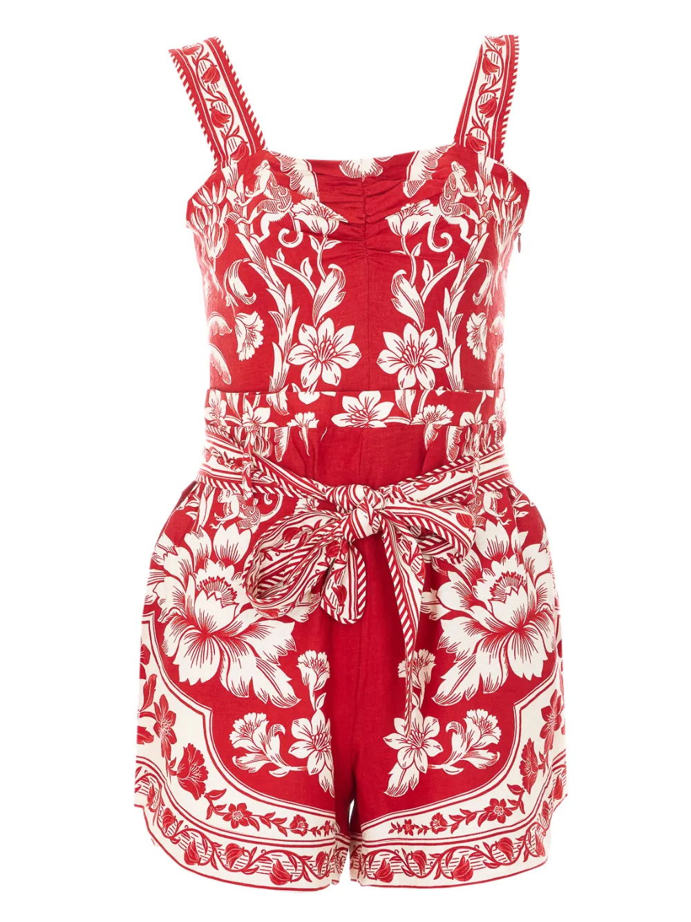FARM Rio floral belt palysuit - Rosso