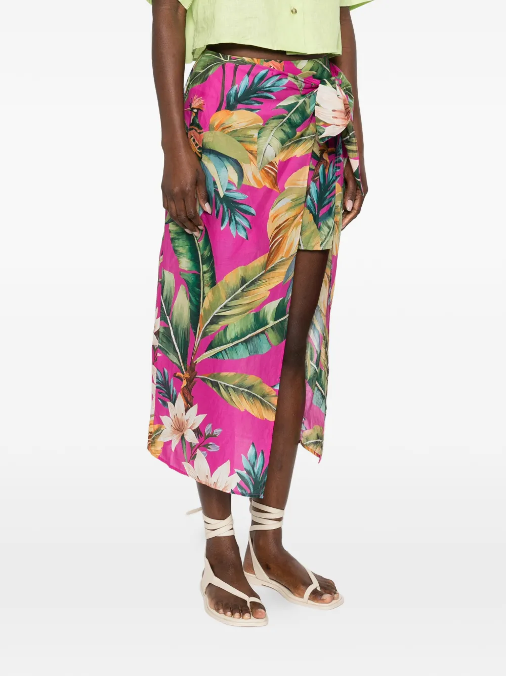  Farm Rio Tie Floral Midi Skirt - Pink 