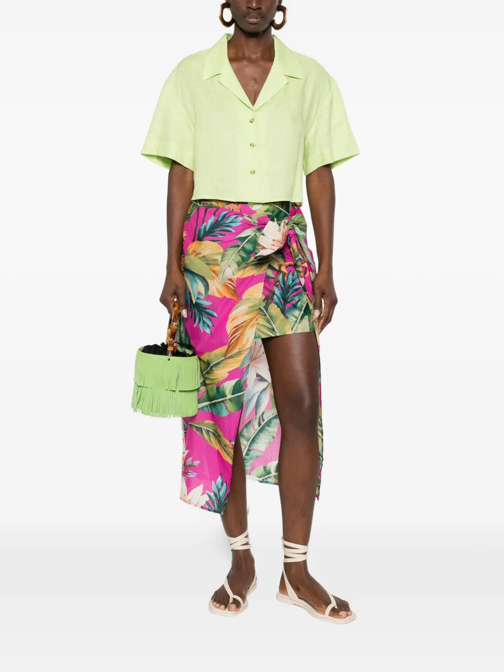 FARM Rio tie floral midi skirt - Roze