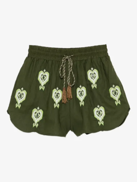 FARM Rio Green Heart Tapestry embroidered shorts